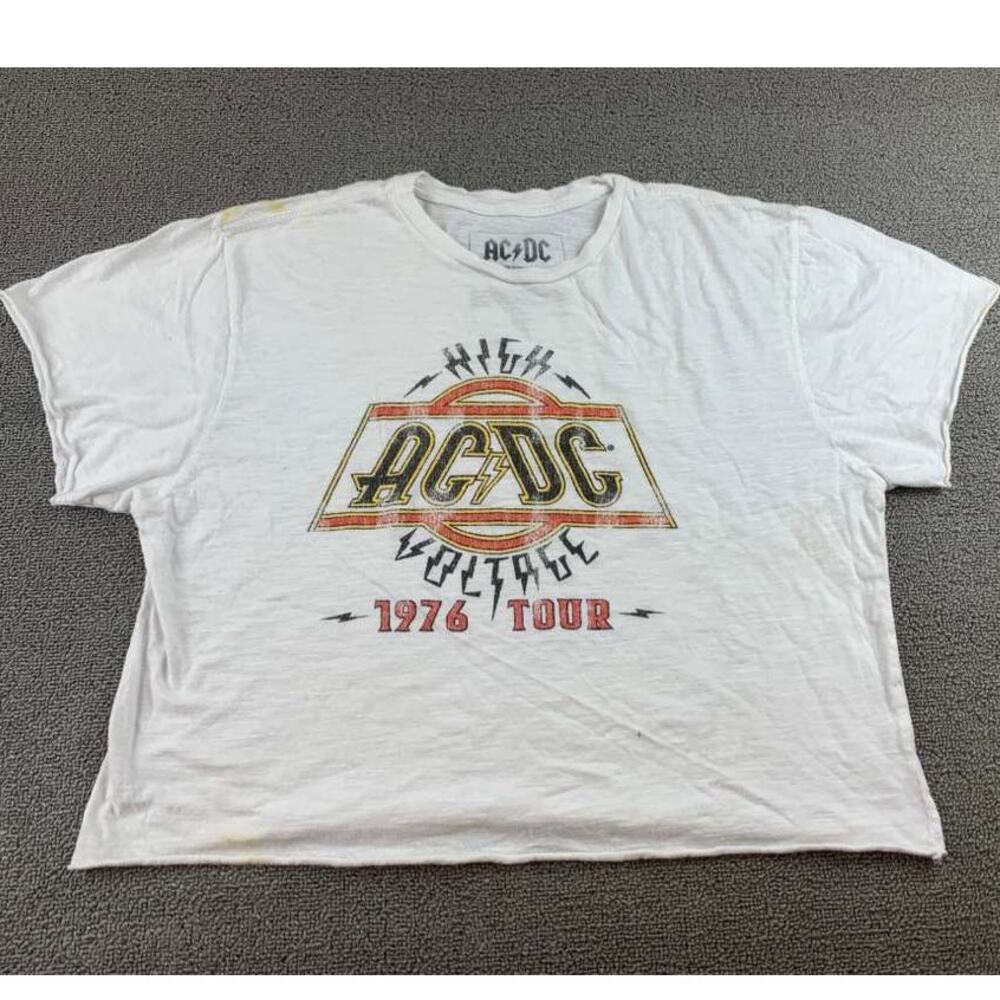Original Retro Brand T Shirt Women M White AC DC 1976 Tour Print Short Sleeve‎